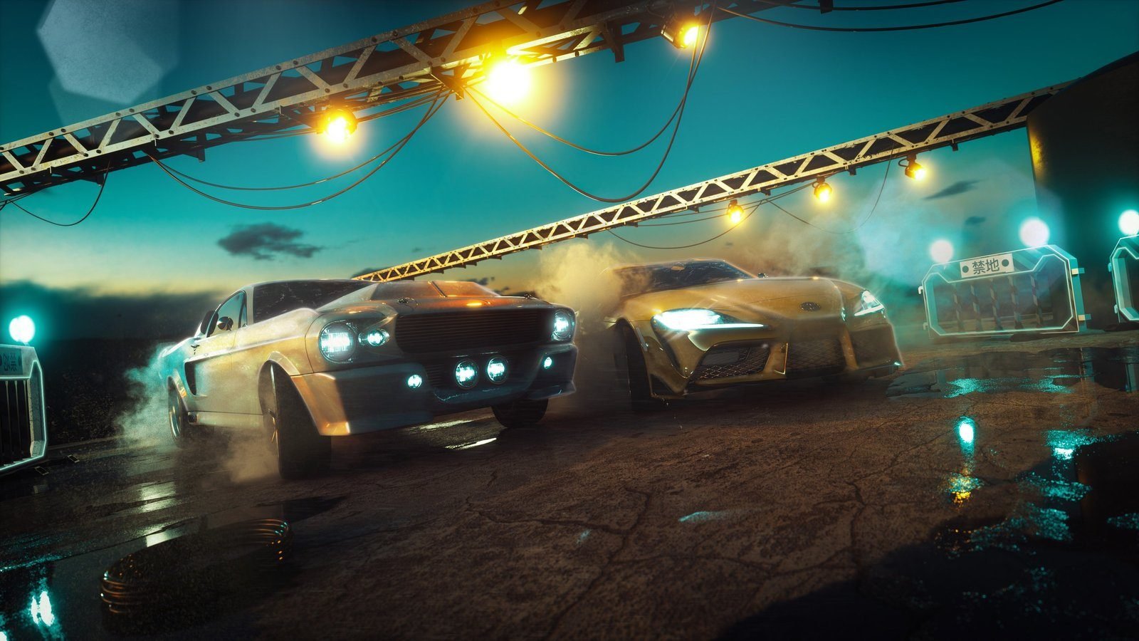 Two cars under stage spotlights